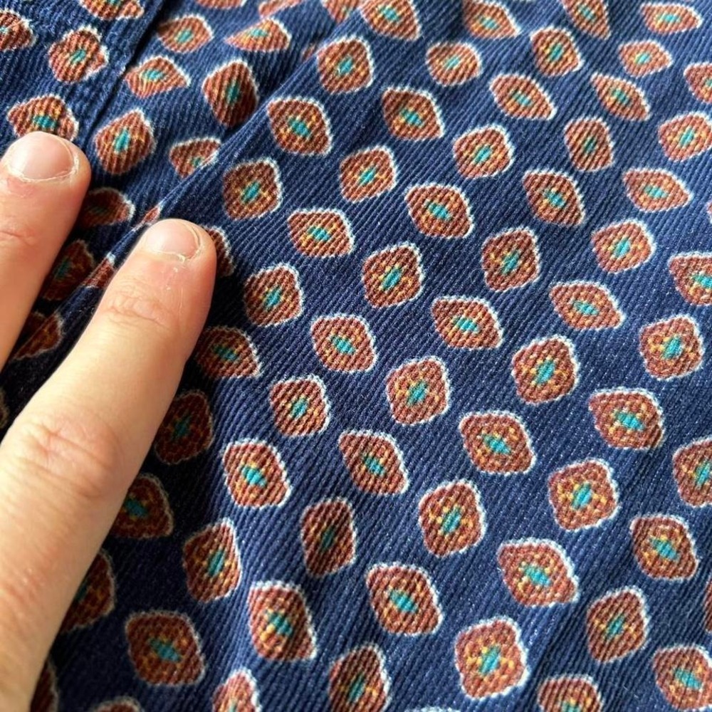 Vintage blue and brown patterned design corduroy long sleeve button down shirt - Picture 3 of 6
